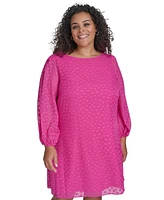 Jessica Howard Plus Clip-Dot Chiffon Boat-Neck Dress