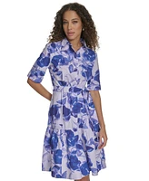 Calvin Klein Women's Cotton Floral Short-Sleeve Shirtdress