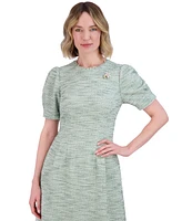 Jessica Howard Women's Boucle Magic-Waist Puff-Sleeve Dress