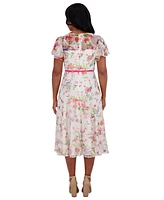 Jessica Howard Women's Floral Flutter-Sleeve Belted Midi Dress