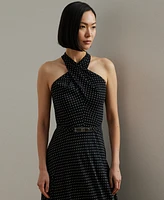 Lauren Ralph Women's Polka-Dot Belted Georgette Halter Gown
