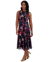 Jessica Howard Petite Floral-Mesh Ribbon-Waist Midi Dress