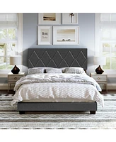 Boyd Sleep Rhombus Upholstered Platform Bed with Headboard, Mattress Foundation Strong 4 Wood Slat Supports