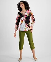 Jm Collection Petite Embellished Knit Chiffon-Sleeve Top, Exclusively at Macy's