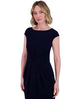 Jessica Howard Petite Pleat-Front Cap-Sleeve Boat-Neck Dress