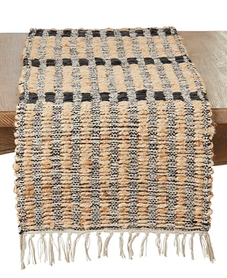 Saro Lifestyle Textured Bold Stripe Fringe Table Runner, 16" x 72"