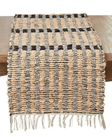 Saro Lifestyle Textured Bold Stripe Fringe Table Runner, 16" x 72"