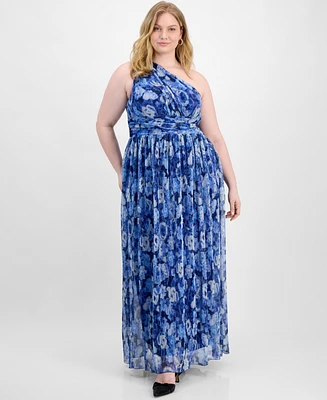 B Darlin Trendy Plus Printed One-Shoulder Gown