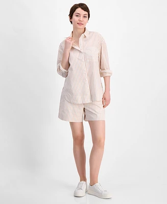 On 34th Women's Cotton Striped Button-Front Shirt, Exclusively at Macy's