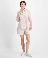 On 34th Women's Cotton Striped Button-Front Shirt, Exclusively at Macy's