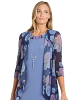R & M Richards Women's Textured Metallic Jacket Necklace Dress