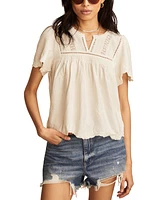 Lucky Brand Women's Embroidered Flutter-Sleeve Top