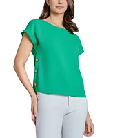 Jones New York Women's Short Sleeve Button Detail Top