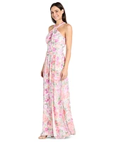 R & M Richards Women's Printed Chiffon Criss-Cross Halter Maxi Dress