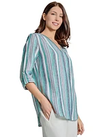 Jones New York Women's Striped Linen-Blend Tunic