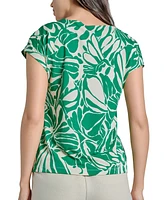 Jones New York Women's Printed Cap-Sleeve Top