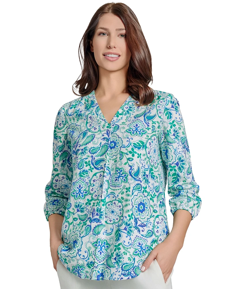 Jones New York Women's Paisley-Print Linen-Blend Tunic