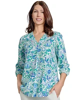 Jones New York Women's Paisley-Print Linen-Blend Tunic