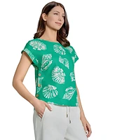 Jones New York Women's Printed Linen-Blend Button-Trim Blouse