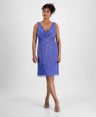 Connected Women's Metallic V-Neck Twist-Front Dress