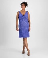 Connected Women's Metallic V-Neck Twist-Front Dress
