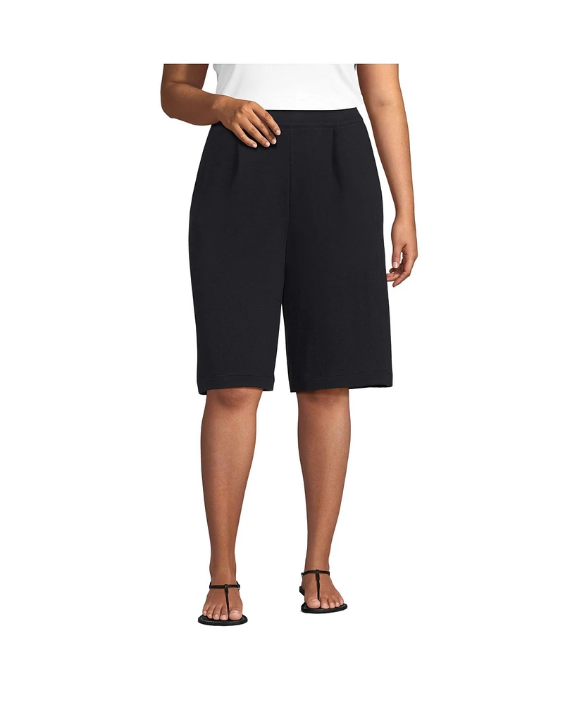 Lands' End Plus Sport Knit High Rise Pleated 12" Bermuda Shorts