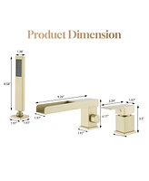 Waterfall Roman Tub Faucet with Hand Shower,Deck Mount Black Bathtub Faucets Brass Filler Bathroom Shower, Brushed Gold