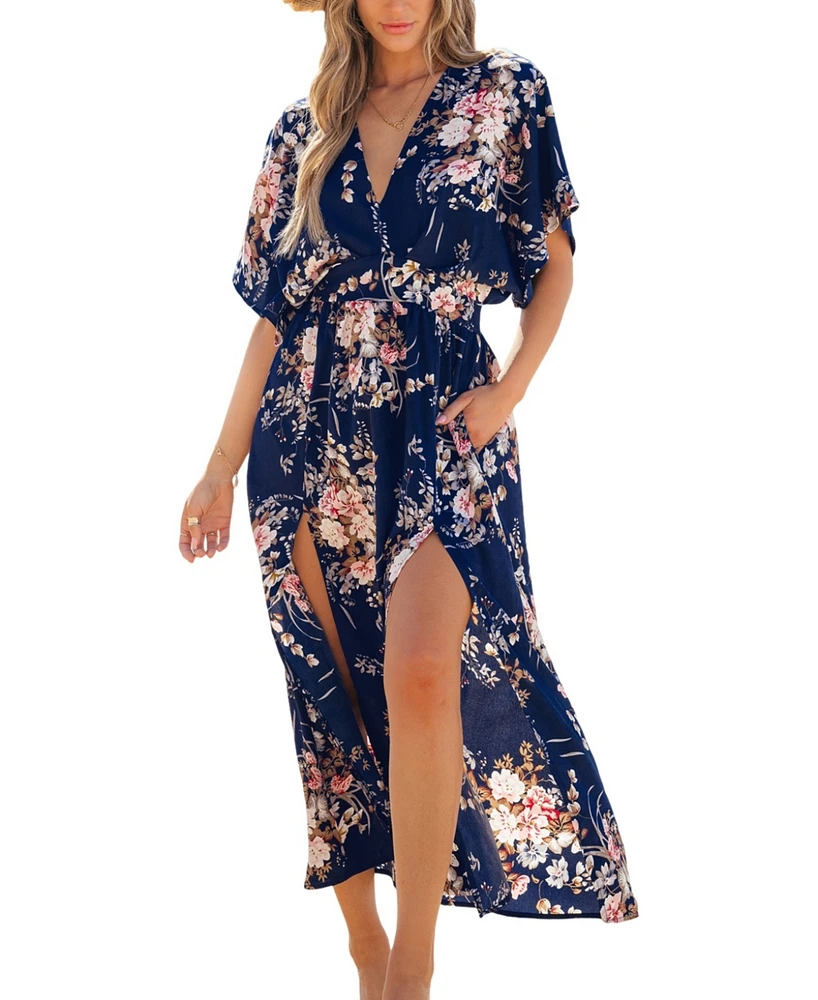 Women's Draped Petals Floral Maxi Beach Dress