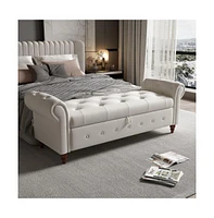 63 Inch Upholstered Storage Bench with Rolled Arms, Tufted Velvet Ottoman Large Hidden Compartment-The Pop Home