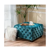 29 Inch Square Velvet Ottoman, Button-Tufted Upholstered Footrest for Living Room & Bedroom-The Pop Home