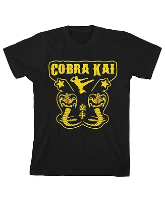 Cobra Kai Boys Double Yellow Youth Black T-Shirt-xl