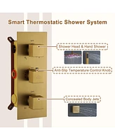 12-inch Luxury Shower System with Handheld Head and Body Jets Led Ceiling Side Spray Thermostatic Trim Ki