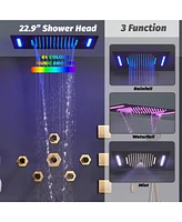 Luxury Led Shower System with Side Body Jets and Handheld Head Faucet Set Shelf Hook, Brushed Nickel