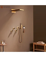 Led Luxury Shower System with Handheld Head Thermostatic Faucet Set Rain Head, Brushed Gold