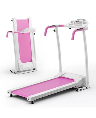 Foldable Treadmill, Freestanding Easy Assembly Folding Treadmill with 12 Preset Programs, Lcd Monitor, Built-in Wheels & Pulse Sensor, Portable Compac