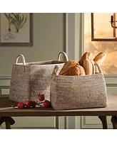 Burma Rattan Narrow Magazine Baskets, Set Of 2