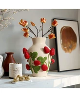 LuxenHome Ivory with Red Strawberries Ceramic 11-Inch Tall Vase