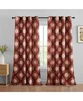 Hlc.me Liam Ogee Ikatt Damask Patterned Window Grommet Curtains Bedroom - Light Blocking Darkening Window Panels, Set of 2 (Spice Red