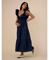 Women's Ruffle Sleeve Tie-Back Maxi Maternity Dress - Motherhood