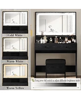 Vanity Desk Set with Led Lighted Mirror & Power Outlet