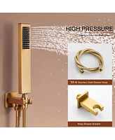 Brushed Gold Wall Mount Thermostatic Rain Shower System with Handheld Shower Shower System with Side Body Jets and Digital Display