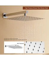 Chrome Wall Mount Thermostatic Rain Shower System with Handheld and Body Jets Bathroom Faucet Set