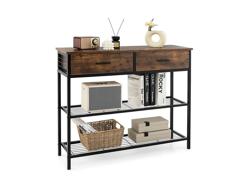 Entryway Table with 2 Drawers and 2-Tier Storage Shelves for Home Organization