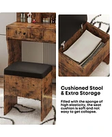 Vanity Desk, Bedroom Makeup Table with 4 Drawers,Storage Stool