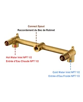 Brushed Nickel Waterfall Sink Faucet Brass Bathroom Wall Mounted Vanity Double Handle Widespead Spout