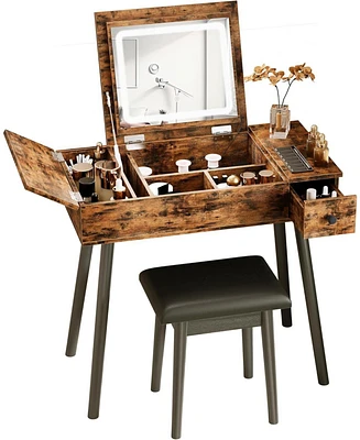 Flip Top Makeup Vanity Table with Drawers & Cabinet