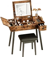Flip Top Makeup Vanity Table with Drawers & Cabinet