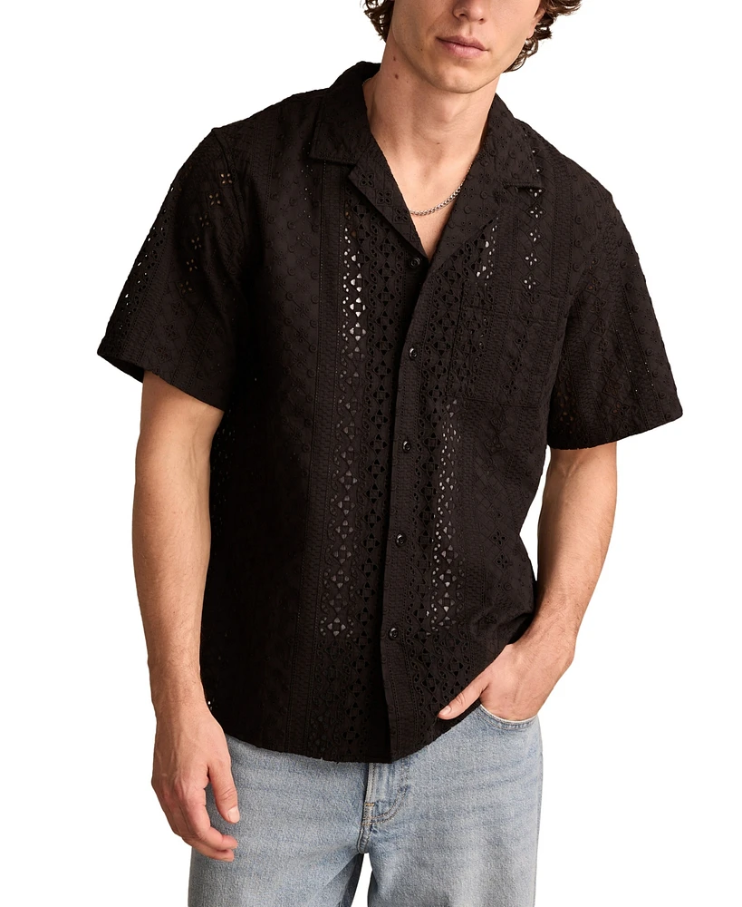 Lucky Brand Men's Short Sleeve Eyelet Camp Collar Shirt