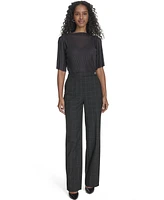 Calvin Klein Women's Wide-Leg Windowpane-Print Pants