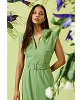 Donna Morgan Women's Belted Split-Neck Midi Dress